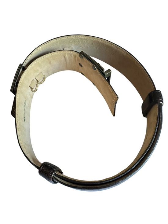 Vintage Donna Karan Dark Brown Genuine Leather Push Lock Waist Unisex Belt M 80s main image 6